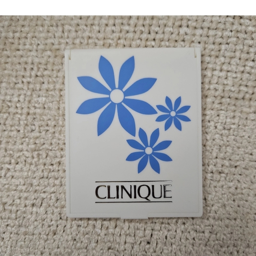Vintage Clinique Mirror White Case with Blue Floral Accents